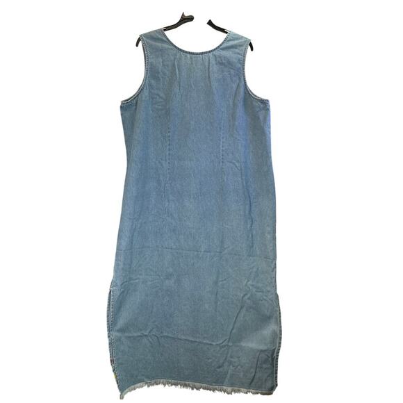 VTG Caroline Blue Plus Womens 18W Embroidery Blue Jean Sleeveless Slit Dress - Picture 2 of 8